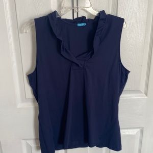 J. McLaughlin | Navy Blue Catalina Cloth Blouse with Ruffled Neck